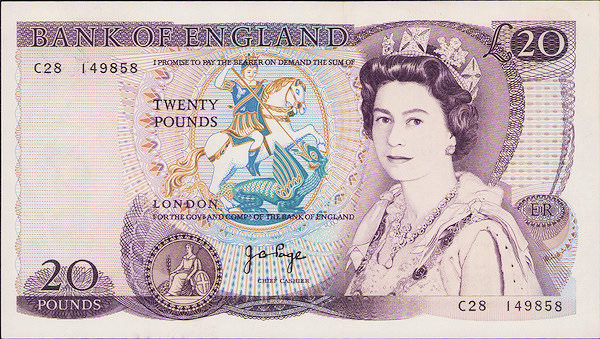 GREAT BRITAIN ingiltere 20 Pounds ND (1970-91) Pick#380b - UNC çil banknot *Kraliçe