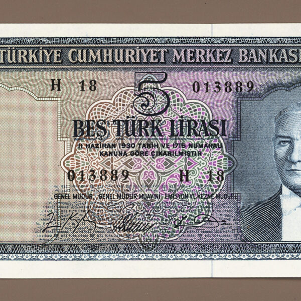 5. Emisyon 5 Lira 1965-68 - 4. Tertip Pick # 174a UNC – çil banknot