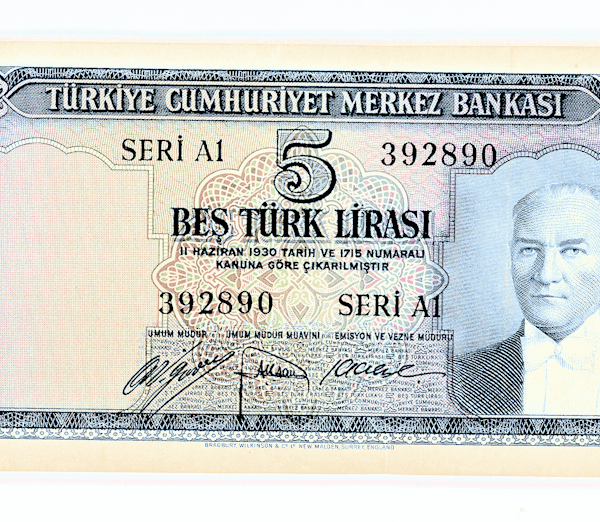 5. Emisyon 5 Lira 1952-68 -1. Tertip Pick # 154a VF – çt banknot (Seri A) *SATILDI - OUT OF STOCK