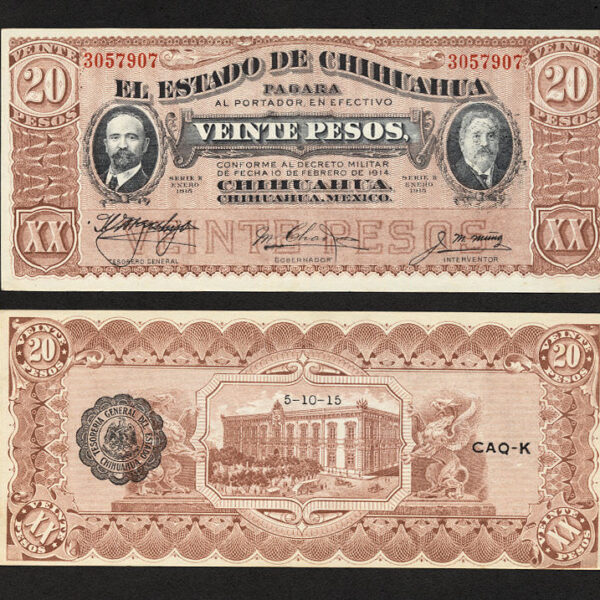MEXICO El Estato de Chihiuahua 20 Pesos 1915 - UNC