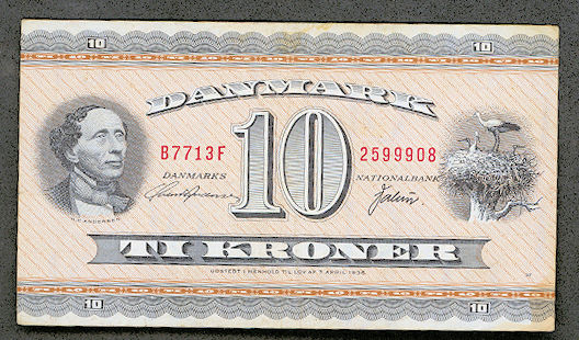 DENMARK Danimarka 10 Kroner 1936 – VF