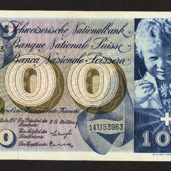 SWITZERLAND İsviçre 100 Francs 1957 - VF *4'e katlanmış, çok temiz banknot