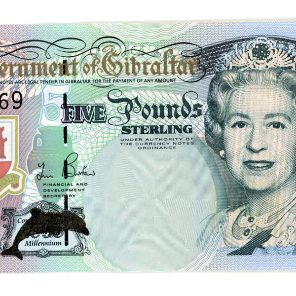 Gibraltar 5 Pounds 2000 Pick#29 UNC / ÇİL KONDİSYON BANKNOT