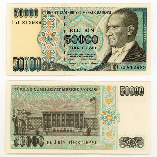 7. Emisyon 50 000 Türk Lirası 1989-99 (1. Tertip) D harfi çil - UNC