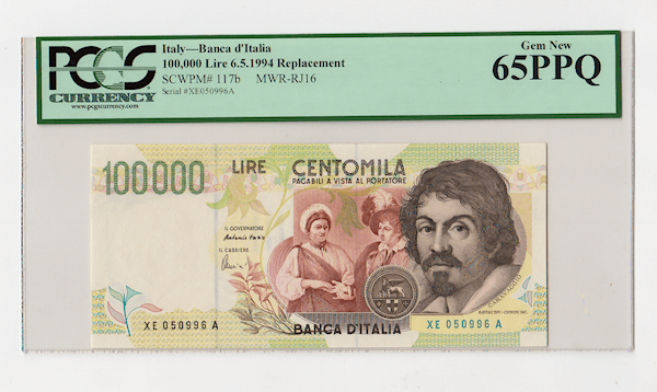 ITALY Italya 100 000 Lire 1994 Replacement PCGS 65 PPQ UNC