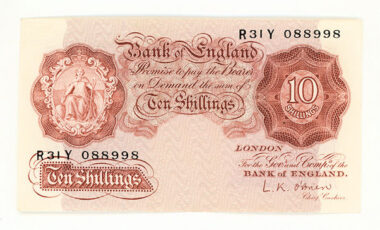 Great Britain ingiltere 10 Shillings *çil bankot UNC
