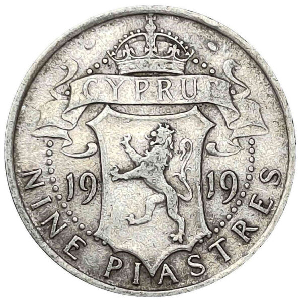 Kıbrıs Cyprus 9 Piaster 1919 gümüş madeni para