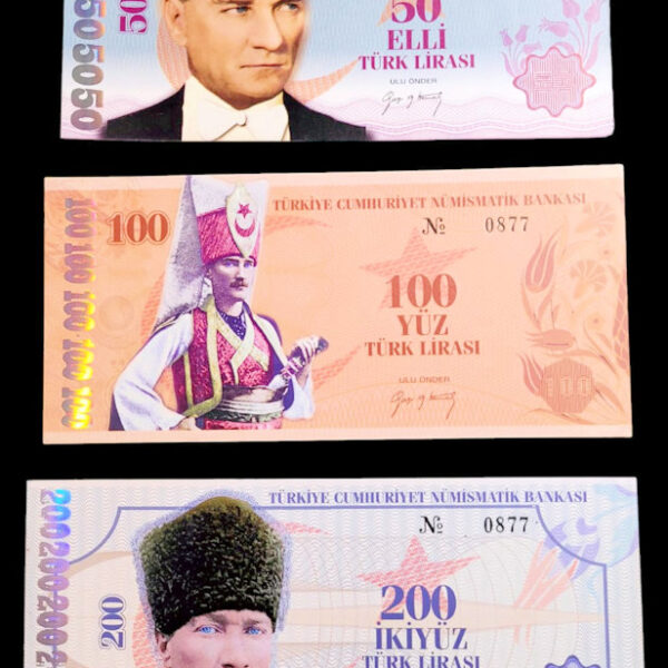 Z- ATATÜRK 3 adet çil banknot Numismatik bankasi