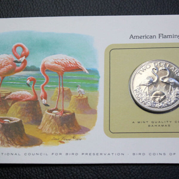 Bird coins of the World Dünya kuşları serisinden Flamingo BAHAMAS 2 Dollar 1979 *Bakır-Nikel