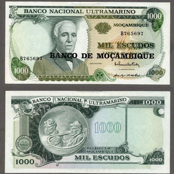 Moçambique Mozambik 1000 Escudos (over print Banco de Moçambique) UNC
