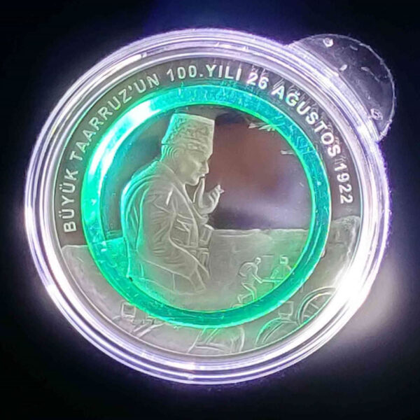 2022 YILI BÜYÜK TAARRUZ’UN 100. YILI DARPHANE HATIRA GÜMÜŞ YEŞİL POLİMER HALKALI KADİFE KUTUSUNDA