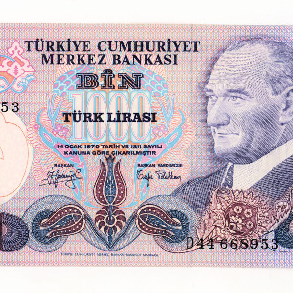 6. Emis. 2. Tertip 1000 Lira 1979-86 Pick #191 UNC çil banknot D44