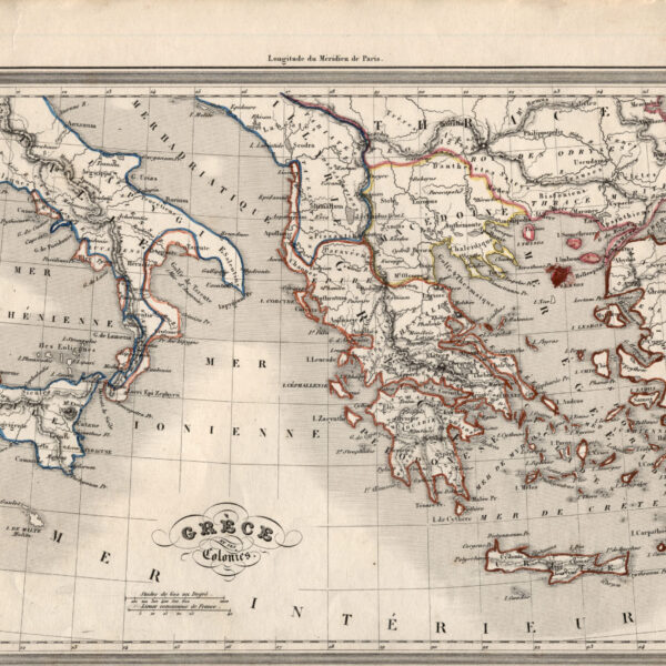 Harita Historical MAP - GREECE - Yunanistan *Balkanlar (elle renklendrilmiş) 24 x 20 cm.