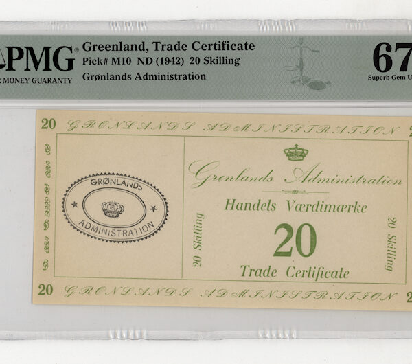Greenland Grönland Trade Certificate 20 Skilling PMG 67 EPQ - UNC