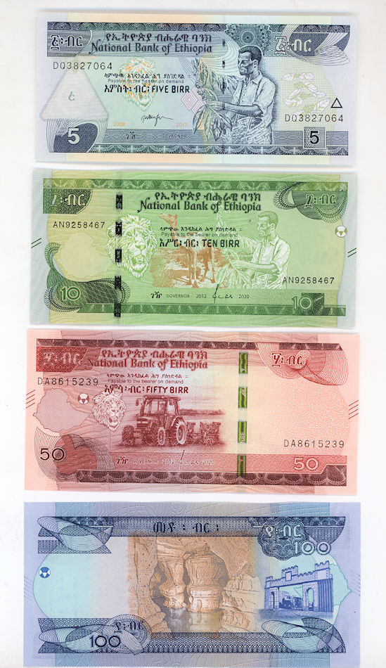 ETHIOPIA Etyopya 5+10+50+100 Birr UNC – çil
