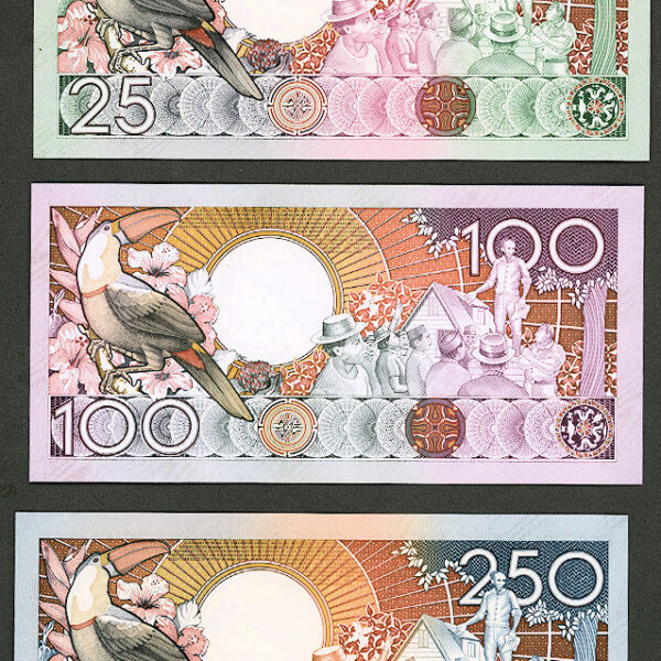 SURINAM 25+50+100 Dollars 1988 UNC çil