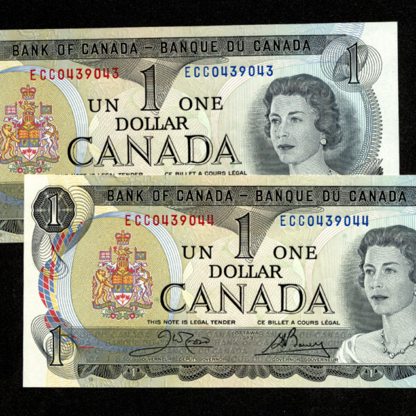 CANADA KANADA 2 adet seri takipli 1 Dollars w/ Queen UNC