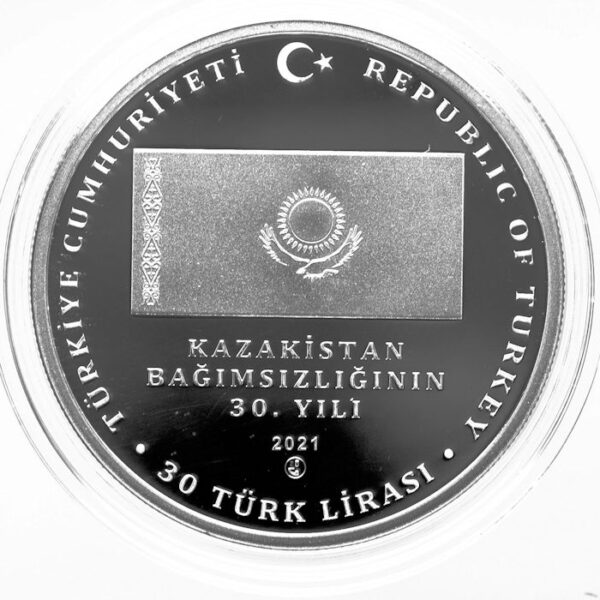 KAZAKISTAN 30. YIL HATIRA PARASI 0.925 gümüs *proof 31. mm. çap 2021