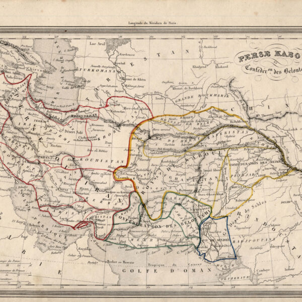 Harita Historical MAP - PERSIA - IRAN (elle renklendrilmiş) 24 x 20 cm.