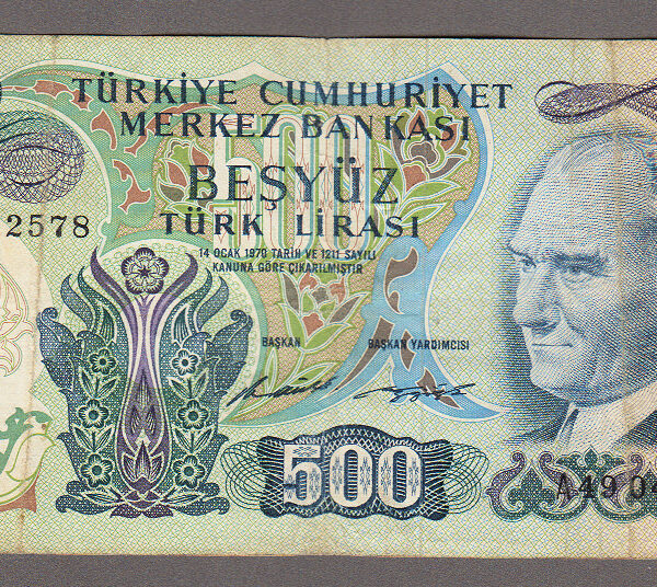 6. Emis. 1. Tertip 500 Lira 1971-84 nadir A49 Serisi *Haliyle