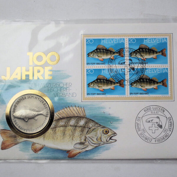 100 Jahre Schweizerischer Fischerei Verband Isviçre 0.900 Gümüs Balik Motifli Numisbrief