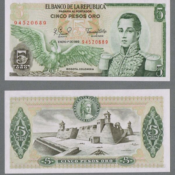 COLOMBIA 5 Pesos 1980 UNC *çil