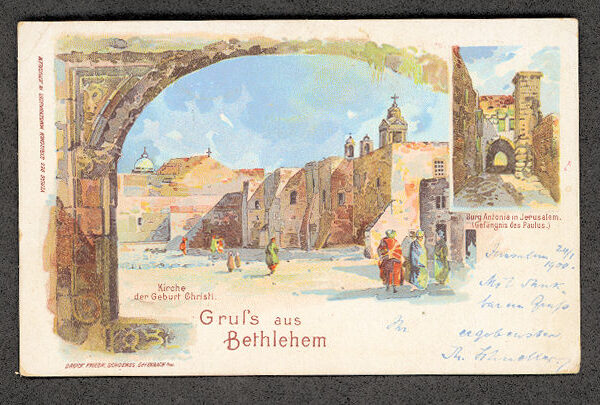 Gruss aus Bethlehem Jerusalem 1900`s Litho Postacard