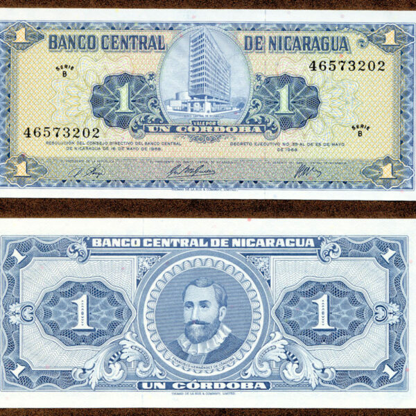 NICARAGUA 1 Cordoba 1968 UNC çil banknot