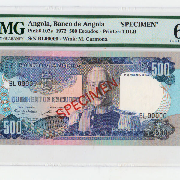 ANGOLA 500 Escudos 1972 PMG 65 EPQ - UNC *SPECIMEN