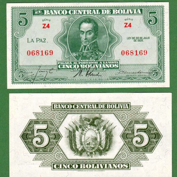 BOLIVIA 5 Boliviano 1928 Pick#119 UNC*çil
