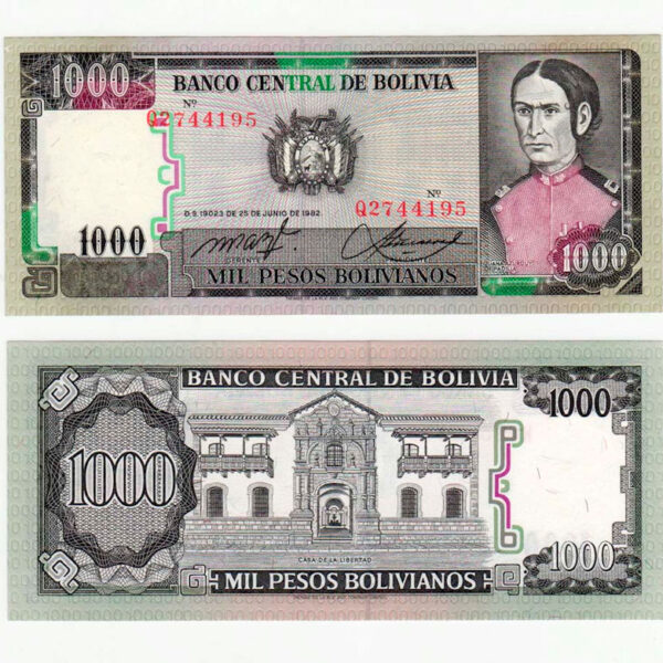 BOLIVIA 1000 Bolivianos 1982 UNC*çil