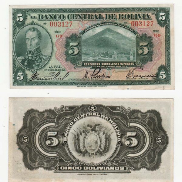 BOLIVIA 5 Bolivianos 1928 La Paz AU/ççt