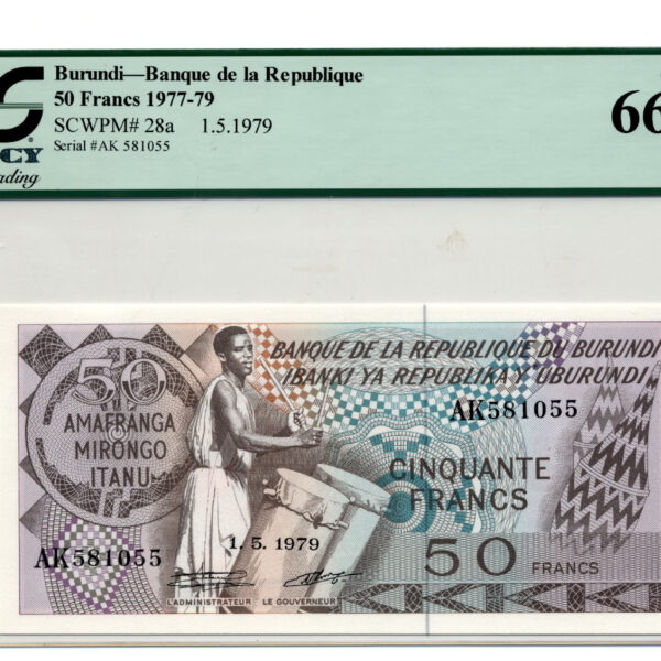 BURUNDI 50 Francs 1977-79 Pick#28a PCGS 66 PPQ – UNC
