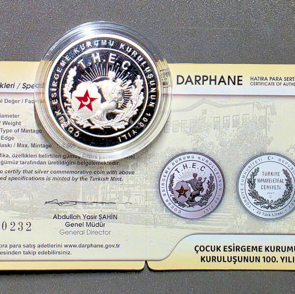 Çocuk Esirgeme Kurumu 100 YILI DARPHANE GÜMÜŞ HATIRA PARASI Sertifikalı Mineli