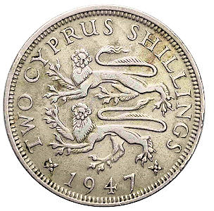 KIBRIS 1947 YILI 2 ŞİLİN (18 PİASTRE) NİKEL ÇİLALTI