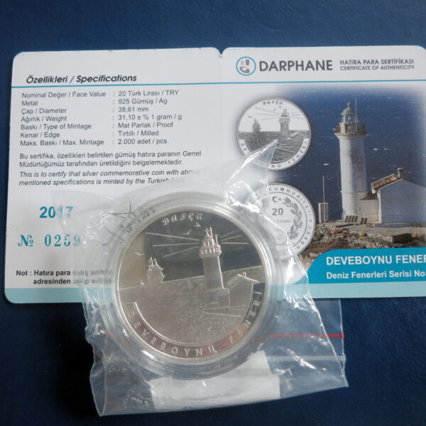 Fenerler no.6 Mehmetçik Feneri 2015 Darphane gümüş hatıra parası Sertifikalı