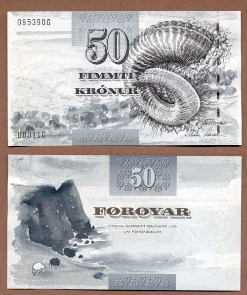 FAEROE ISLANDS 50 Kroner FAROER ADALARI - UNC çil BANKNOT