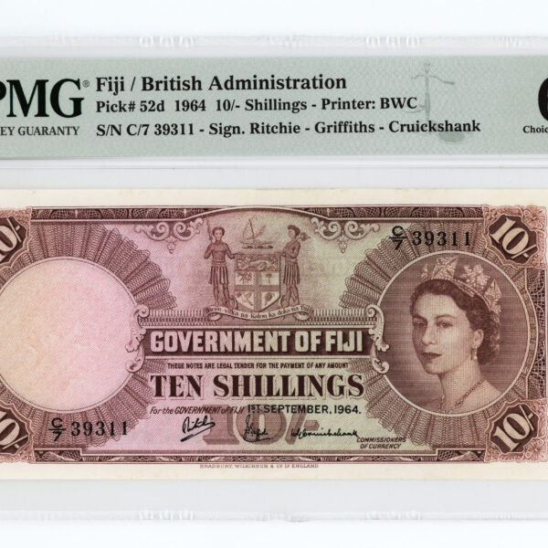 FIJI / British Admin. 10/ Shillings 1964 Pick # 52d PMG 64 UNC *SATILDI - SOLD OUT