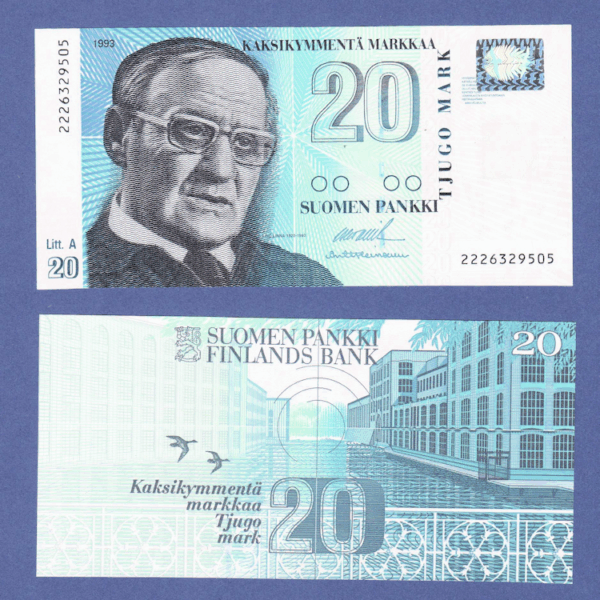 FINLAND Finlandiya 20 Markkaa 1993 (1997) Pick#123 - UNC