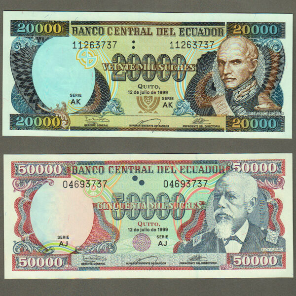 ECUADOR 20000 +50000 Sucres 1999 Pick # 129+130 - UNC *çil