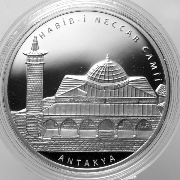 Camiler serisi no.1 Habib-i Neccar Cami 20 TL 2021 Gümüş 0.925 Diameter 38.61 mm. 31.1 Gr. Sertifikalı