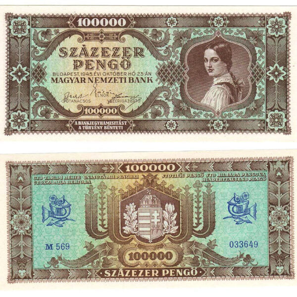 Macaristan HUNGARY 100 000 Pengö 1946 - UNC çil