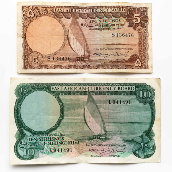 EAST AFRICAN CURRENCY BOARD 5 + 10 Shillings - VF *çt Banknot SATILDI - OUT OF STOCK