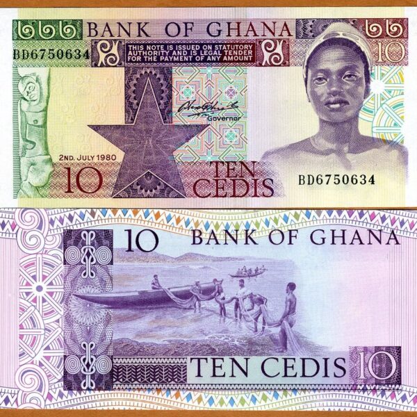 GHANA 10 Cedis 1980 UNC - çil banknot *SATILDI - OUT OF STOCK SATILDI - OUT OF STOCK SATILDI - OUT OF STOCK