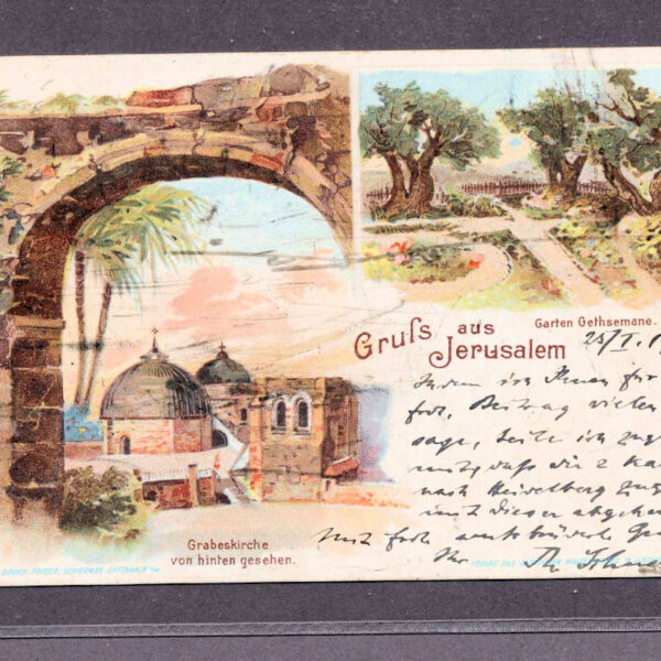 Gruss aus Jerusalem 1901`s Litho Postacard