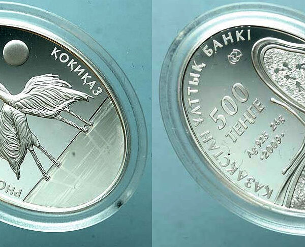 KAZAKHISTAN 500 Tenge 2009 Pelikan motif *Silver Proof oval coin