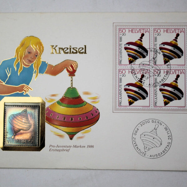 Kreisel Pro Juventute 1986 Isviçre 0.999 Gümüs Numisbrief *SATILDI - OUT OF STOCK