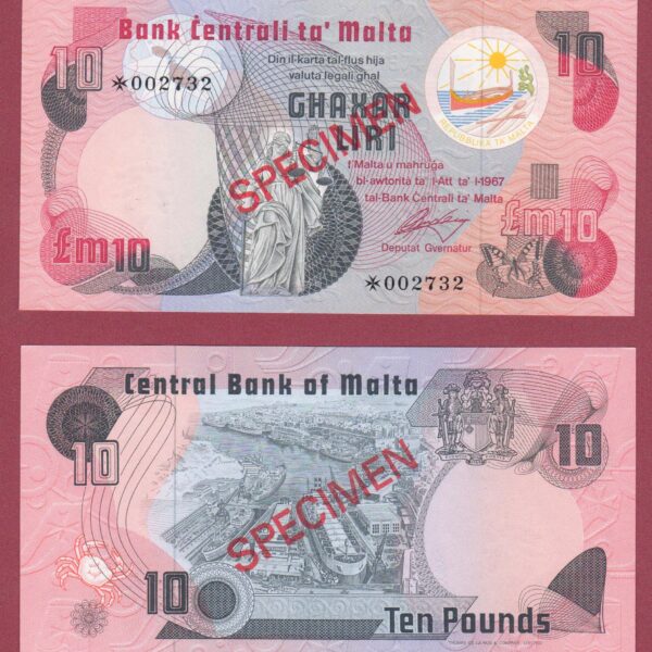 MALTA 10 Liri 1967-1986 SPECIMEN - UNC *SATILDI - OUT of  STOCK