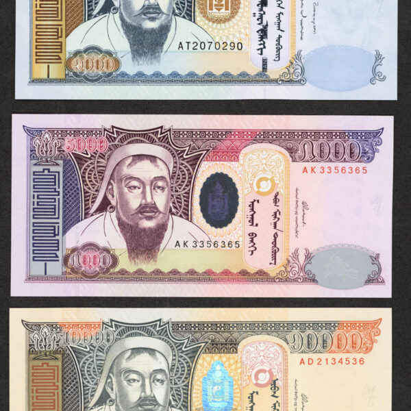 MONGOLIA 1000 (2013) + 5000 (2003) + 10000 (2002) Turik - Pick#67d + 68b + 69a - UNC