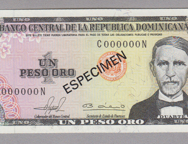 DOMINICANA 1 Peso 1982 Pick # 117s3 SPECIMEN - UNC